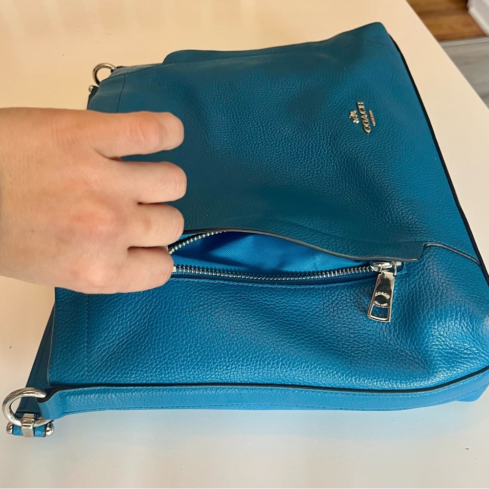 Coach Blue Pebbled Leather Hobo Shoulder Bag - Picture 3 of 7